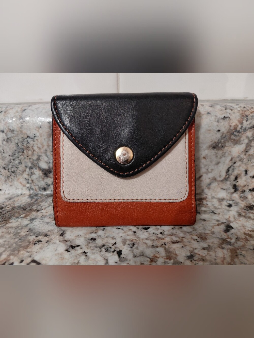 Lodis Colorblock Mini Leather Wallet in Black, Cream & Brown